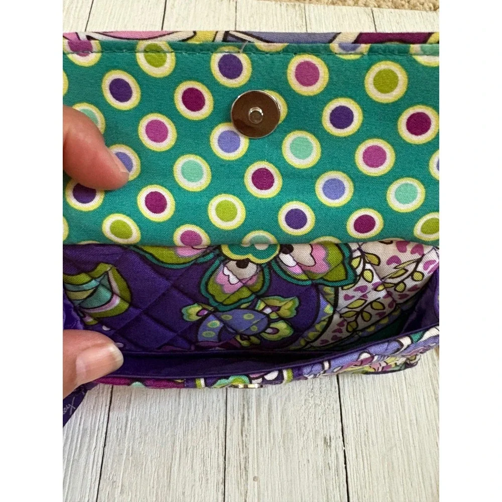 Vera Bradley All‎ In One Crossbody Wristlet Purple Paisley Floral Quilted Wallet